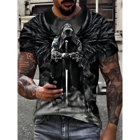 Men's 3D Skull Print T-Shirt - Vintage Style, Loose Version, Short Sleeve, Crew Neck - Perfect Summer Streetwear