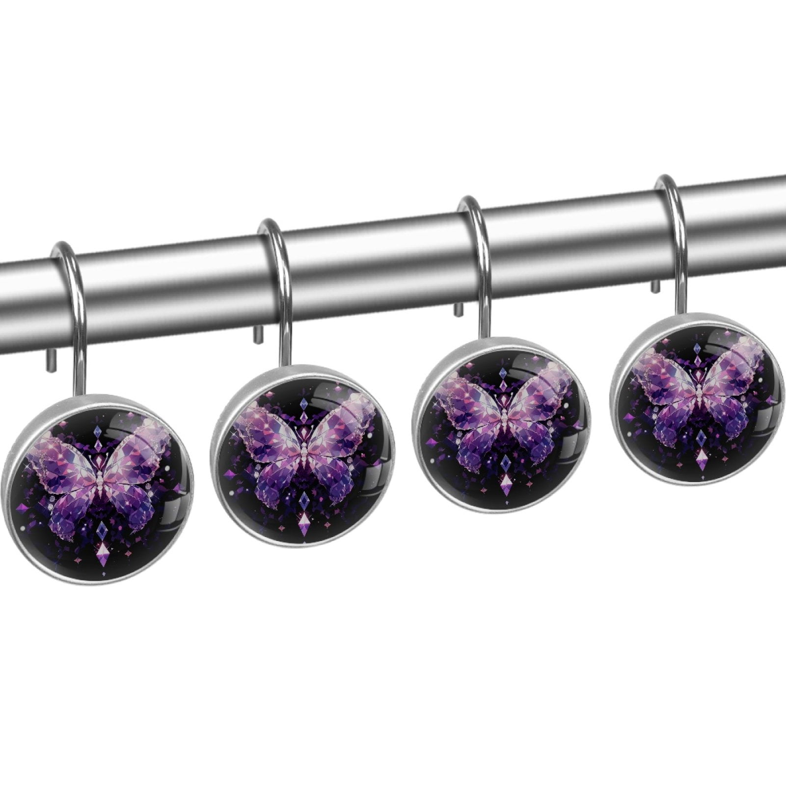 HemaKayy 12 Pcs Decorative Shower Curtain Hooks - Stainless Steel Rings for Bathroom Décor - Easy Glide & Secure Hold - Perfect Decoration for Bathroom Shower Rods - Mysteriou Butterfly