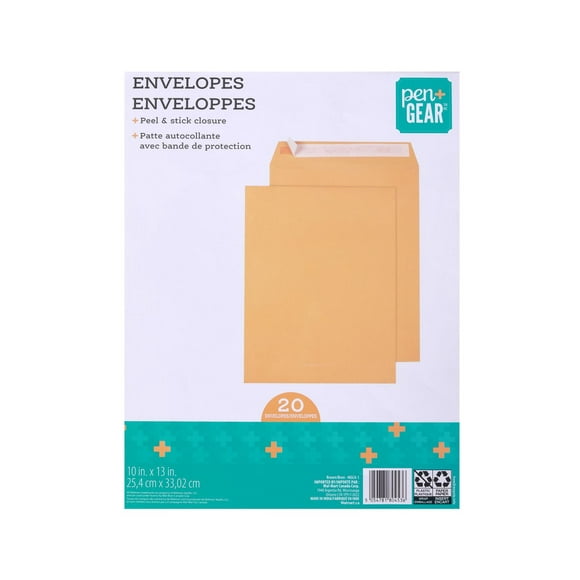 Pen + Gear 10"x13" Brown Envelopes 20 Count Per Pack, Pen + Gear 10"x13" Brown Envelopes