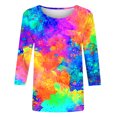 thumbnail image 4 of MaFYtyTPR Women's Fashion Printed T-shirt 3/4 Sleeves Blouse Round Neck Casual Tops New Edition Top Shirt Multicolor XL, 4 of 5