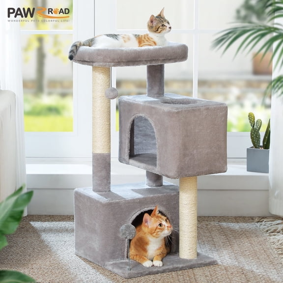 PAWZ Road 31.5" Modern Cat Tree Tower with Dual Large Condos for Kitten ＆ Medium Size Cat Gray