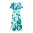 thumbnail image 7 of Penkiiy Women's Summer Casual Short Sleeve Crewneck Dress Casual Flowy Tiered Maxi Beach Dress With Pockets Tie-dyed Print Dress S Green, 7 of 7