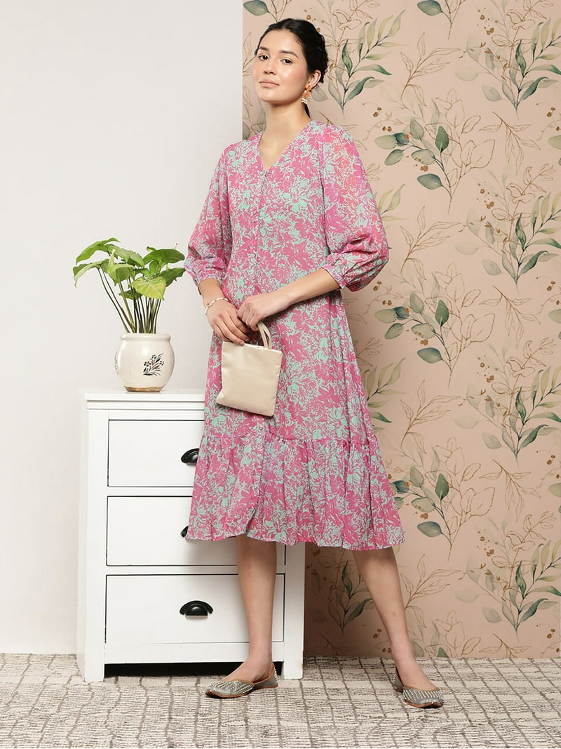 chinese dress ladies Women's Blue A-Line Georgette Dress Blue / 2XL