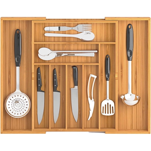 Organizador de cajones para cubiertos, almacenamiento de cocina extensible ajustable, bandeja organizadora de utensilios, para baño, recámara, departamento, vajilla, joyería, herramientas de