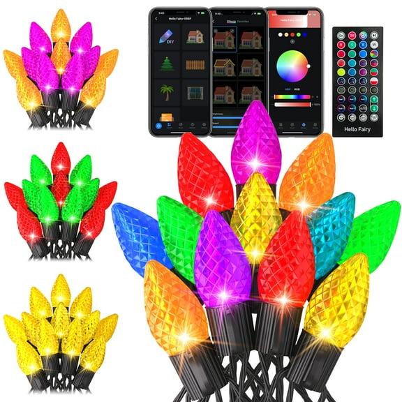99FT Christmas Smart C9 String Lights 150 LED Extendable DIY Color Changing APP Remote Controlled Christmas Music Timer Waterproof Programmable Lights for Eaves Fence Xmas Tree Decoration
