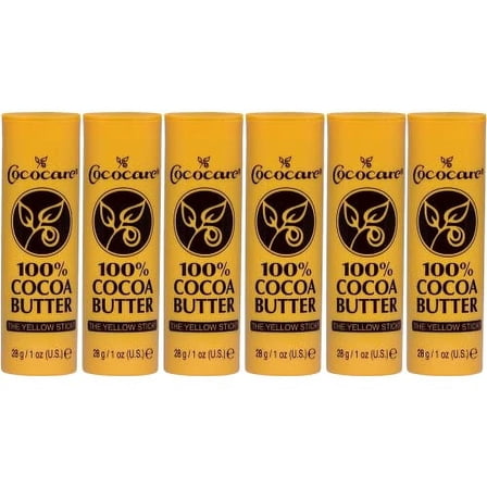 Cococare 100% Cocoa Butter Stick - All-Natural Cocoa Butter Emollient for Ultimate Skin Hydration & Protection - The Yellow Stick - (6 Pack)