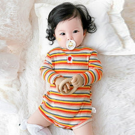 

TUOBARR Newborn Infant Baby Boys Girls Rainbow Striped Print Romper Bodysuit Outfits Red (3-24Months)