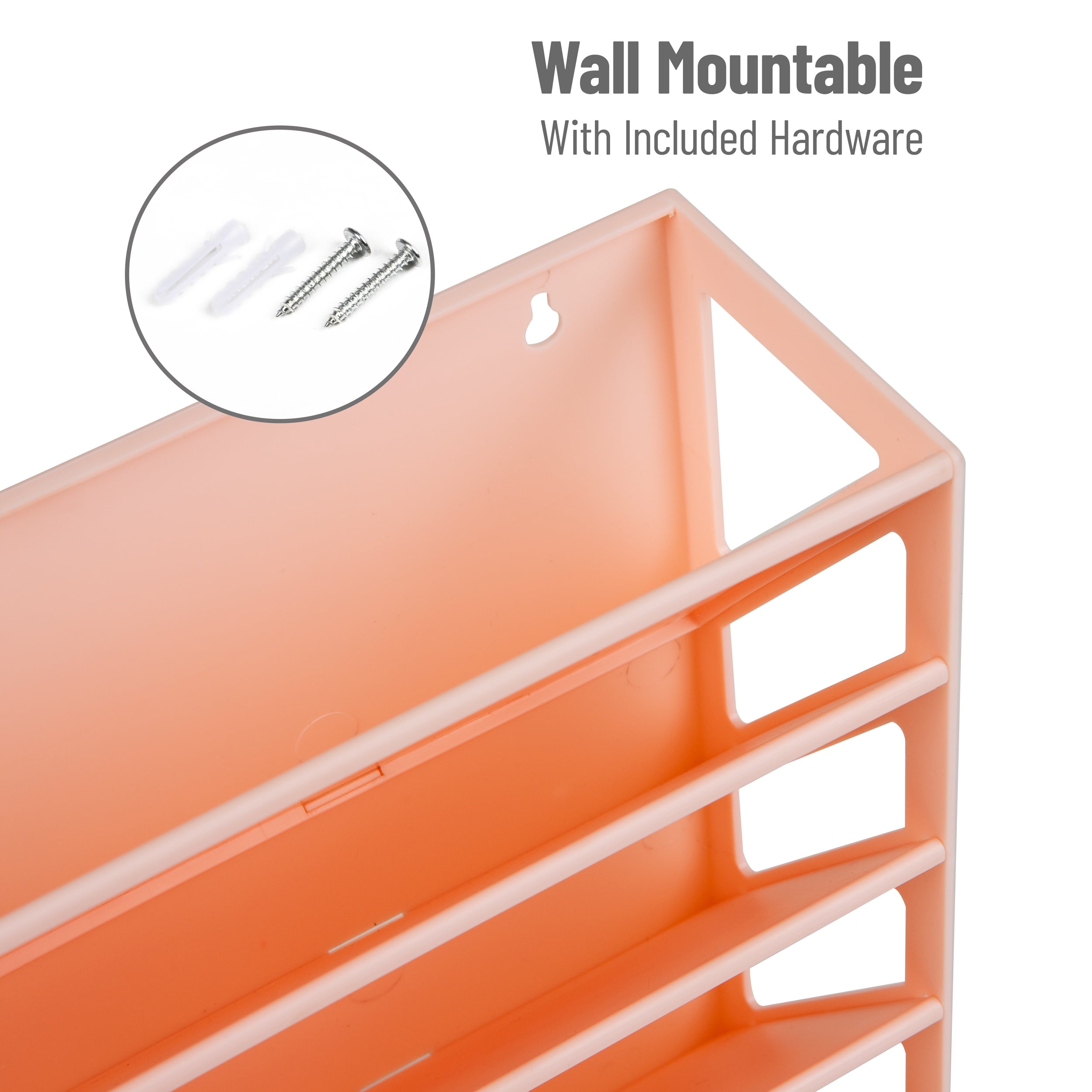 Mind Reader 5-Tier Vertical File Storage, Desktop Organizer, Wall Mount, Office, Plastic, 13"L x 4.25"W x 16"H, Pink