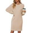 thumbnail image 3 of Deago Women's Knit Long Sleeve Dress Loose Fit Casual Crew Neck Flowy Mini Dresses with Pocket Fall Winter Fashion (Apricot, M), 3 of 10