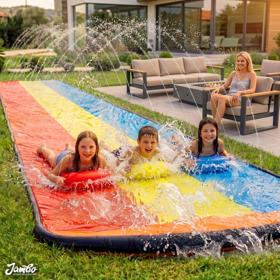 JAMBO 16ft Premium Slip & Slide with 3 Body Boards – Triple Sprinklers