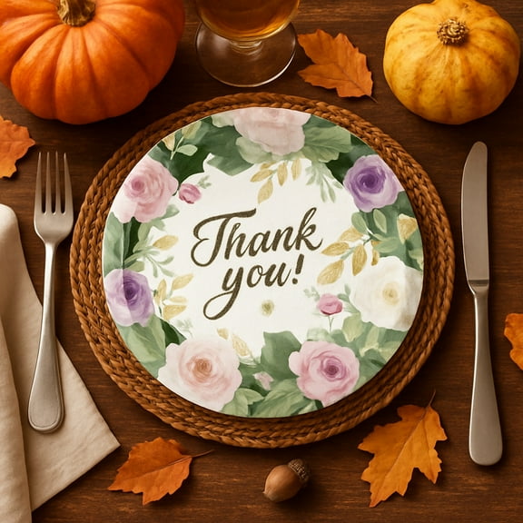 10-Pack Thanksgiving Disposable Plates Paper Plates, 9 Inch Autumn Harvest Thank You Pattern Thick Pulp Round No-Wash Table Decor