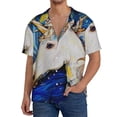 thumbnail image 3 of Honeii 's Starry White Horse for men's short-sleeved button-up collared shirt featuring a pocket, perfect for beach vacations, and travel adventures., 3 of 5
