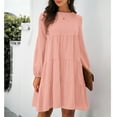thumbnail image 3 of Femmes Robe Décontractée, Robe à Col Rond Manches Bouffantes Confortable Fluide Respirant Léger pour Bureau pour Dame de Vacances Rose, Noir, Mandarine, 3 of 6
