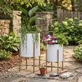 thumbnail image 4 of Decorative Flower Pots with Metal Stand for Home Decor - Modern Planters for Hallway, Entryway, and Living Room Decor - Indoor and Outdoor Pots for Plants Styling - Set of 2, 23", 19", White & Gold, 4 of 15