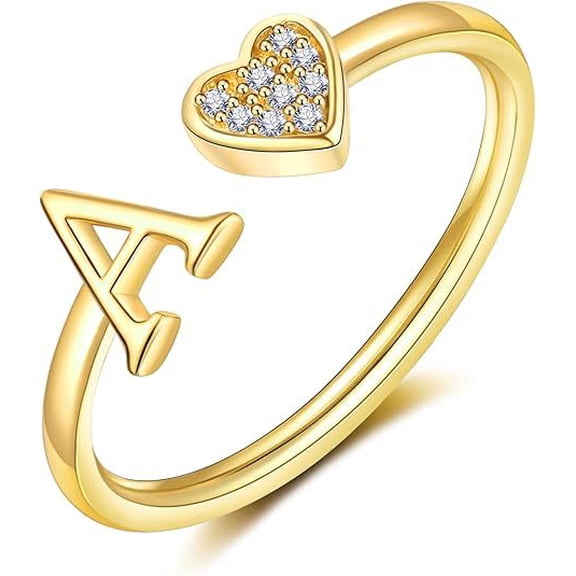 YTTAL Heart Initial Ring for Women Silver Rose Gold Plated Heart Capital Letter Initial Ring Stackable Rings for Women Adjustable Alphabet Letter Rings Jewelry Gifts