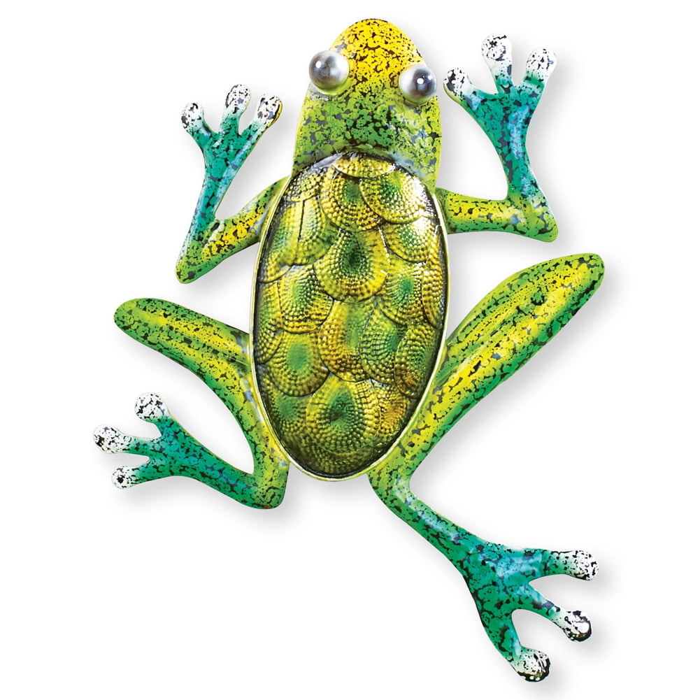 Decorative Hanging Green Metal Wall Frogs, Light Green, Dark Green