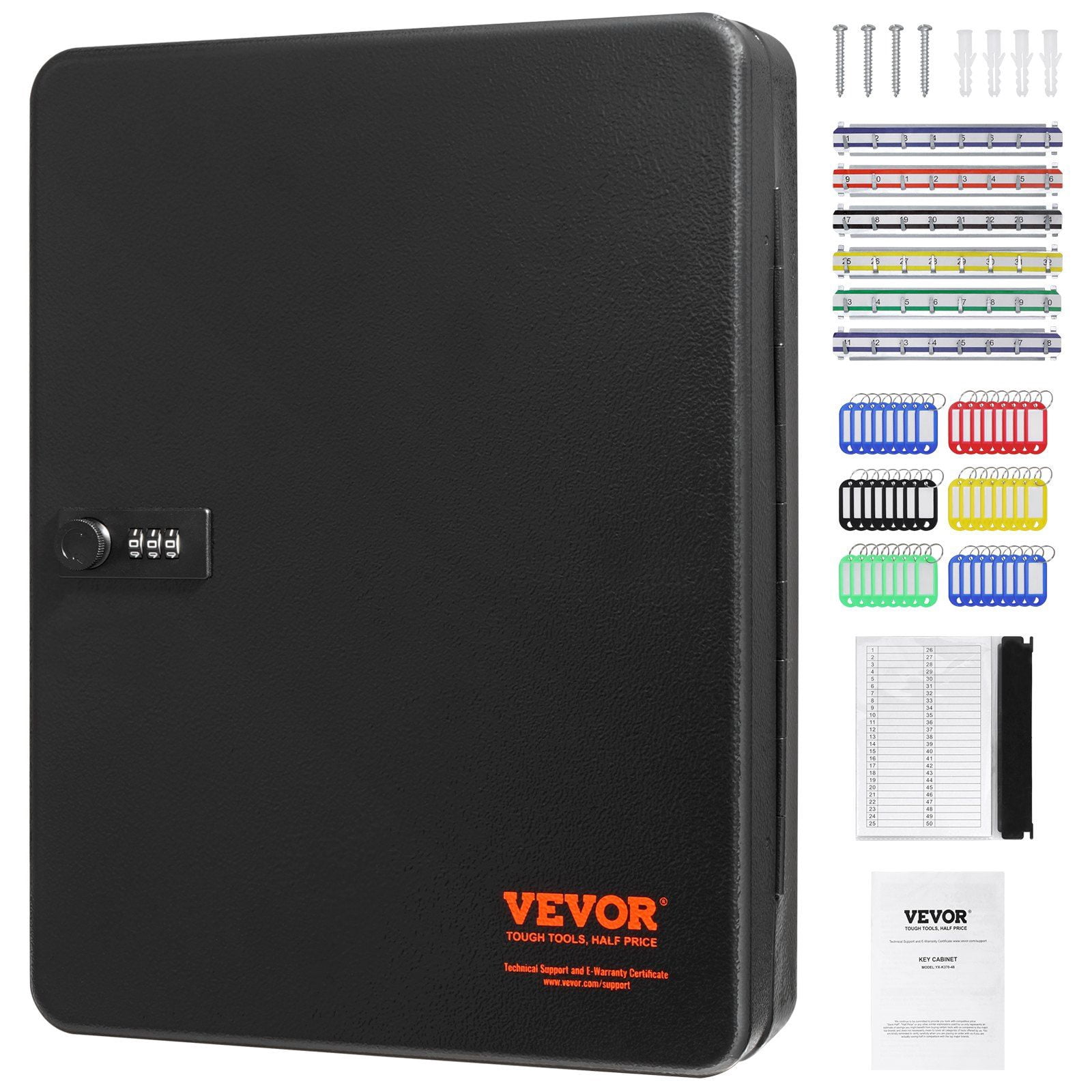 Digital Key Safe with Adjustable Racks, 48-Key Lock Box & Tags - Heavy-Duty Steel Cabinet for Home/Office Security