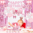 thumbnail image 5 of Pink Bow Party Decorations, 53 Bow Birthday Decorations with Balloons Fringe Curtains Happy Birthday Banner Hanging Swirl and Cake Toppers for Girls’ Party Decorations$$Home Decor, Kitchen, & Other, 5 of 5