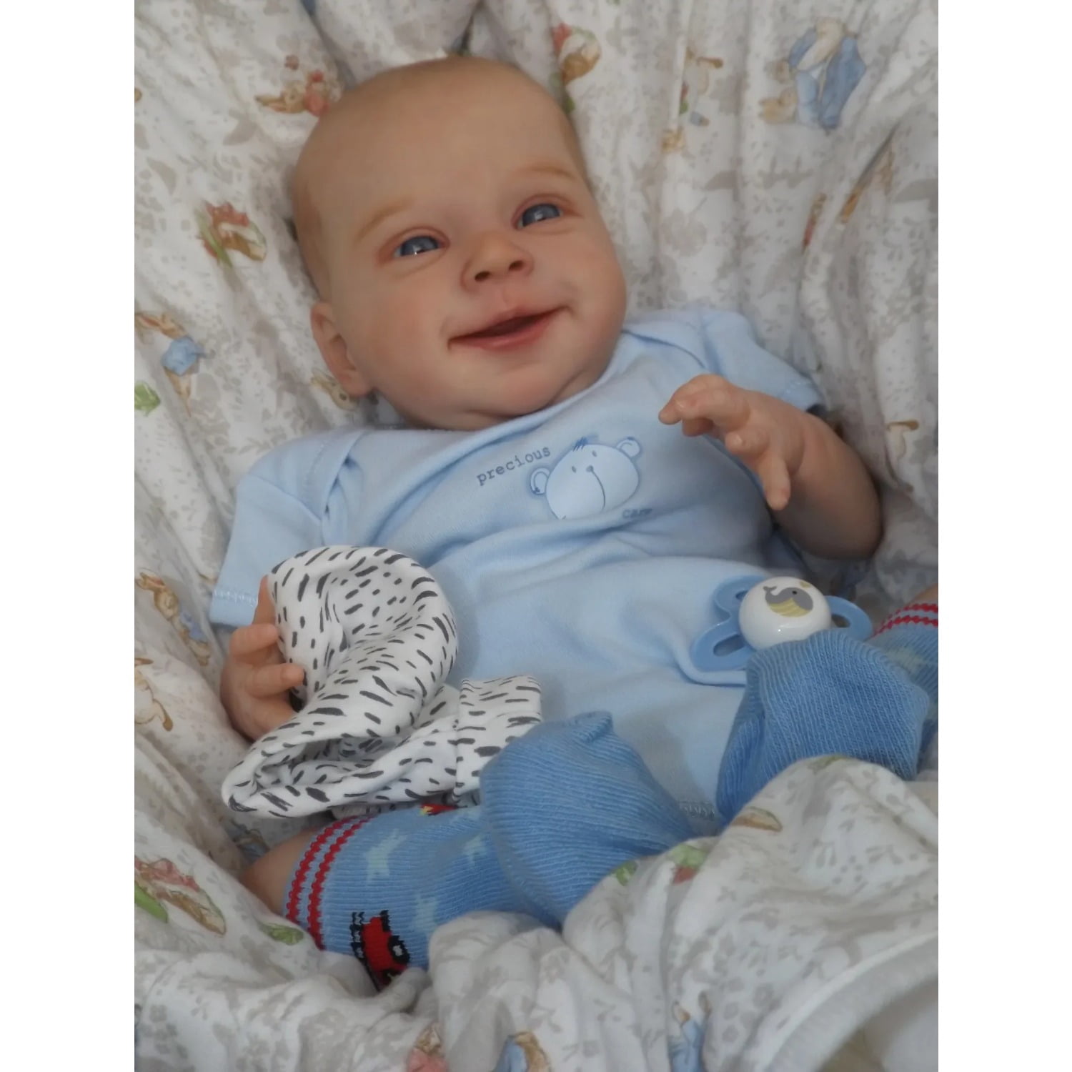 45cm Sebastian New Reborn Baby Dolls Girl Smile Newborn Doll Soft Cuddle Body with Hand-drawn Hair Toys for Kids Visible Veins Doll