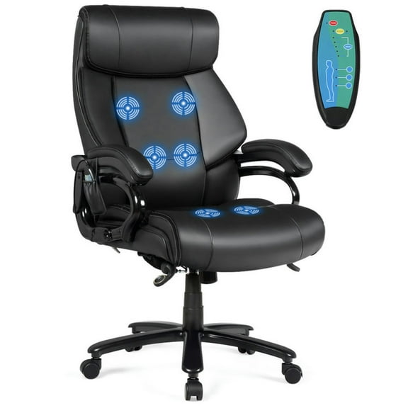 Resenkos Big & Tall 400lb PU Leather Massage Office Chair-Black, Home Office Computer Desk Chair, Small Office Chair for Bedroom,Study