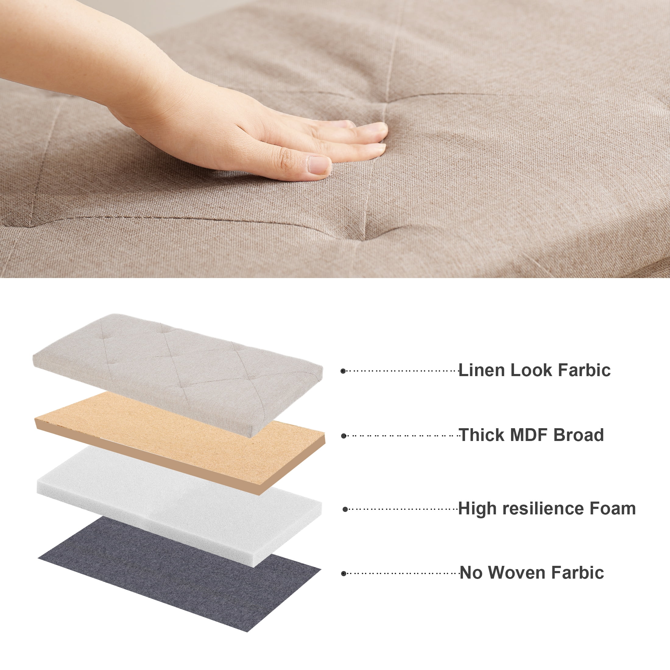 30" Folding Storage Ottoman Bench Ottoman with Storage Footrest for Living Room Beige