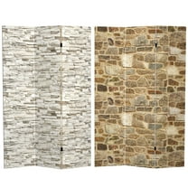 Oriental Furniture 6 ft. Tall Stone Wall Canvas Room Divider - 3 Panel