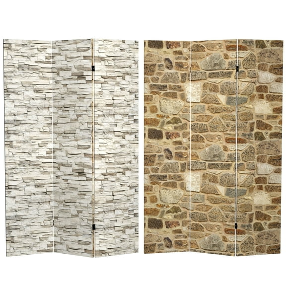 Oriental Furniture 6 ft. Tall Stone Wall Canvas Room Divider - 3 Panel