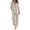 Beige, variant on Women's Cotton Linen 2 Piece Pants Set 3/4 Sleeve V Neck Tunic Top and Wide Leg Trousers with Pockets Loose Soft Breathable Casual Summer Outfit L