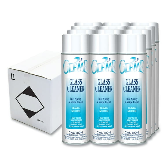 Gleme Glass Cleaner, Fresh Scent, 19 oz Aerosol Spray, Dozen | Bundle of 5 Cartons