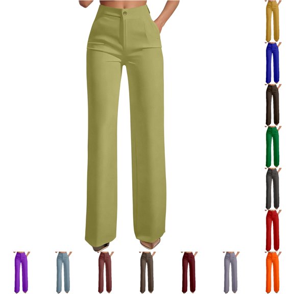 WERYOUNG Casual Straight Leg Pants For Women High Waist Dress Pants With Flowy Drapery Elastic Waistband For Everyday Wear Soft Bottoms L