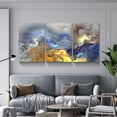thumbnail image 3 of 3 Piece Abstract Wall Art Blue and Gold Clouds Paintings Smoke Wall Decor Texture Poster Modern Artwork Picture HD Canvas Print,Framed for Living Room Bedroom Bathroom, 12"x16"x3 Panels, 3 of 7
