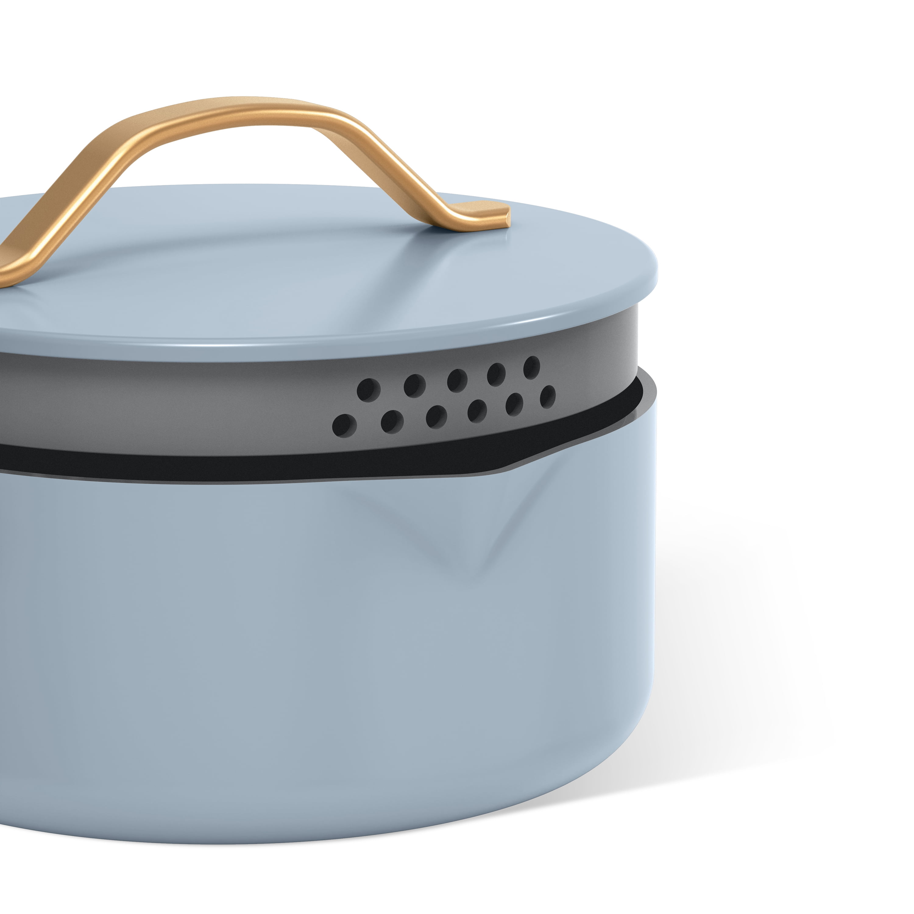 Beautiful 5 Quart Ceramic Non-Stick Dutch Oven with Strainer Lid, Cornflower Blue by Drew Barrymore