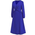 thumbnail image 4 of Mrat Boho Dresses for Women Women's Fashion V-Neck Long Sleeve Solid Pleated Dresses Women's Wear to Work Dresses S-423 Blue M, 4 of 8