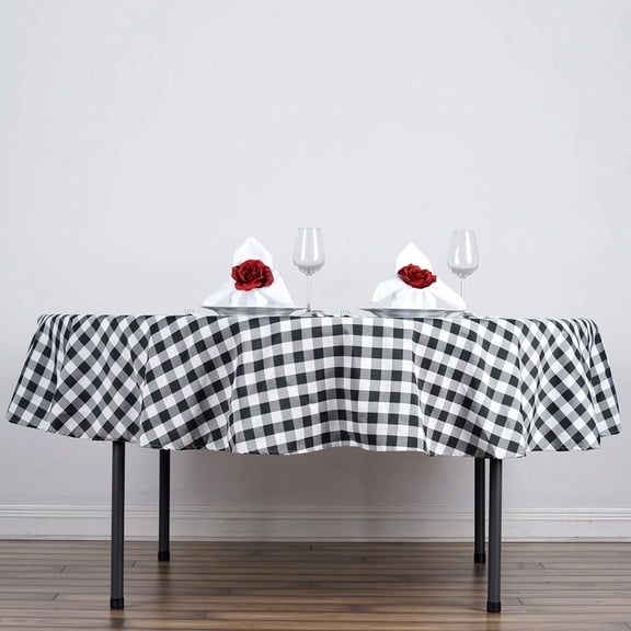 BalsaCircle 90" Gingham Checkered Polyester Tablecloth Black and White