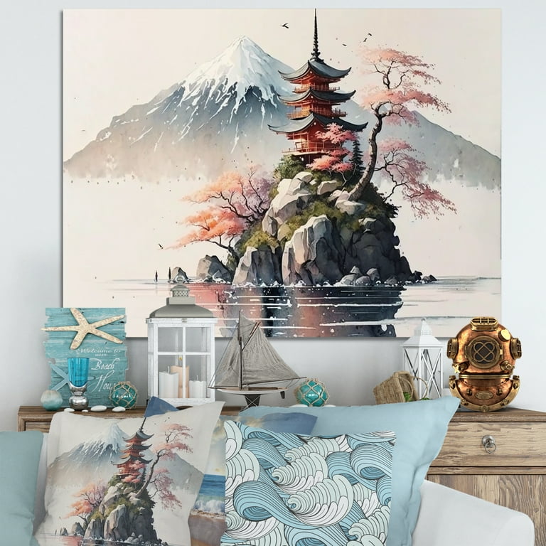 Free Shipping! Designart Japanese Landscape Watercolor Canvas Wall