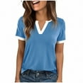 thumbnail image 2 of Odbmxy Tee Shirts for Women V-Neck Summer Short Sleeve Tops for Women Loose Solid Color Workout Blue Soft Casual Tops, 2 of 5