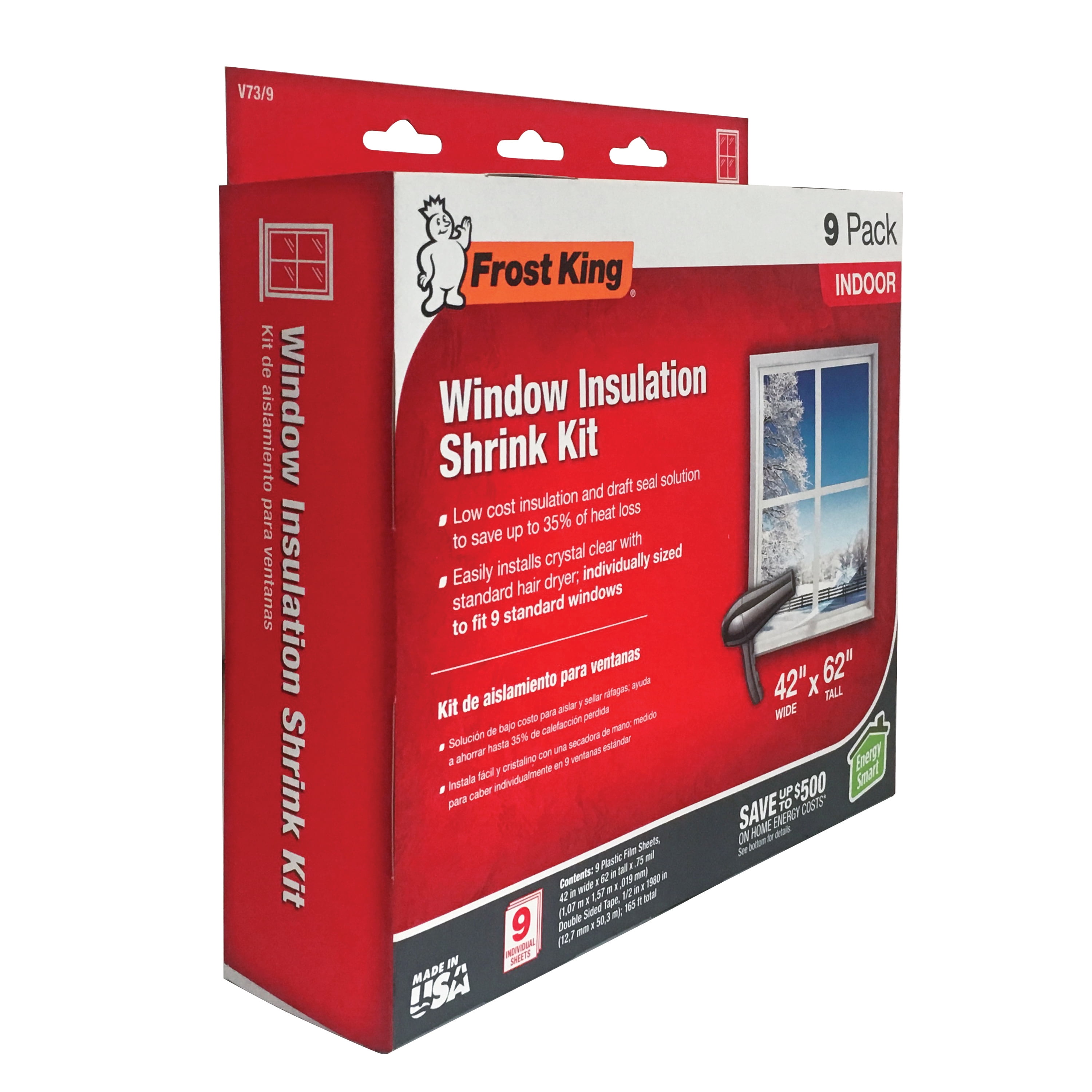 Frost King V73/9h Shrink Window Kit, Indoor, 42 x 62 in
