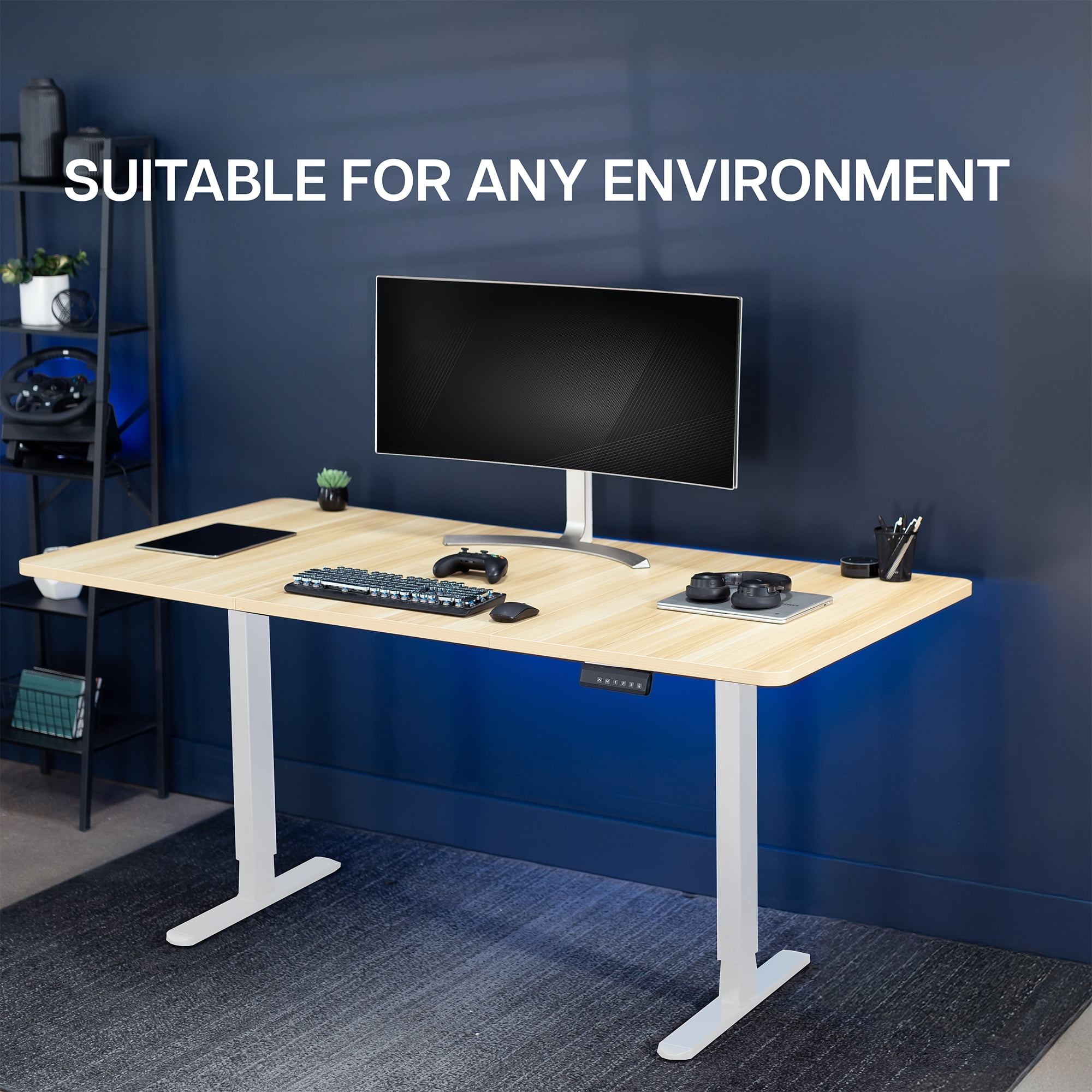 VIVO Electric Dual Motor 71” x 36” Standing Desk, Light Wood Top, White Frame