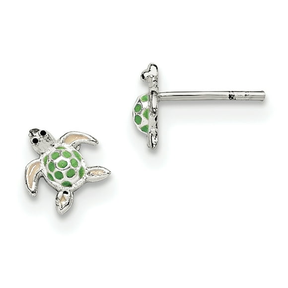 Boucles d'Oreilles en Argent Sterling Émaillé Tortue de Mer pour Enfants QE11345