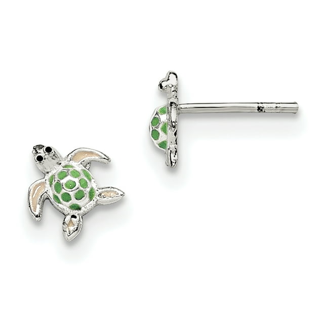 Sterling Silver Children's Enameled Sea Turtle Post Earrings QE11345