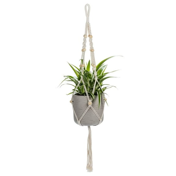 Abbott Collection Home 20-MACRAME-903 Planter Hanger with Tail & Beads, Natural