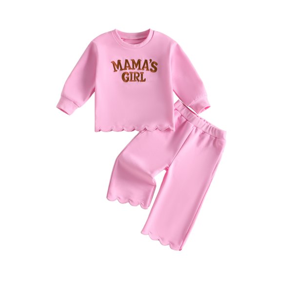Miaouyo Toddler Baby Girl Sweat Outfit Embroidered Long Sleeve Tops Wide Leg Pants