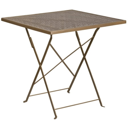 Flash Furniture Oia Commercial Grade 28" Square Gold Indoor-Outdoor Steel Folding Patio Table