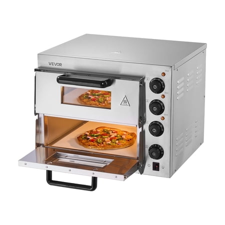 Commercial Countertop Electric Pizza Oven 14-Inch Double Deck, Stainless Steel Pizza Maker with Pizza Stone, Adjustable Temperature 32°F|662°F & 0 60 Min Timer, Indoor Pizza Oven for Home Kitchen, Re