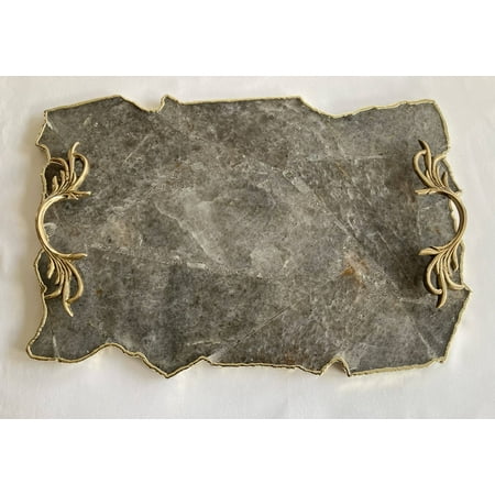

Large Smoky Grey Agate Serving Tray With Brass 10 x15 5