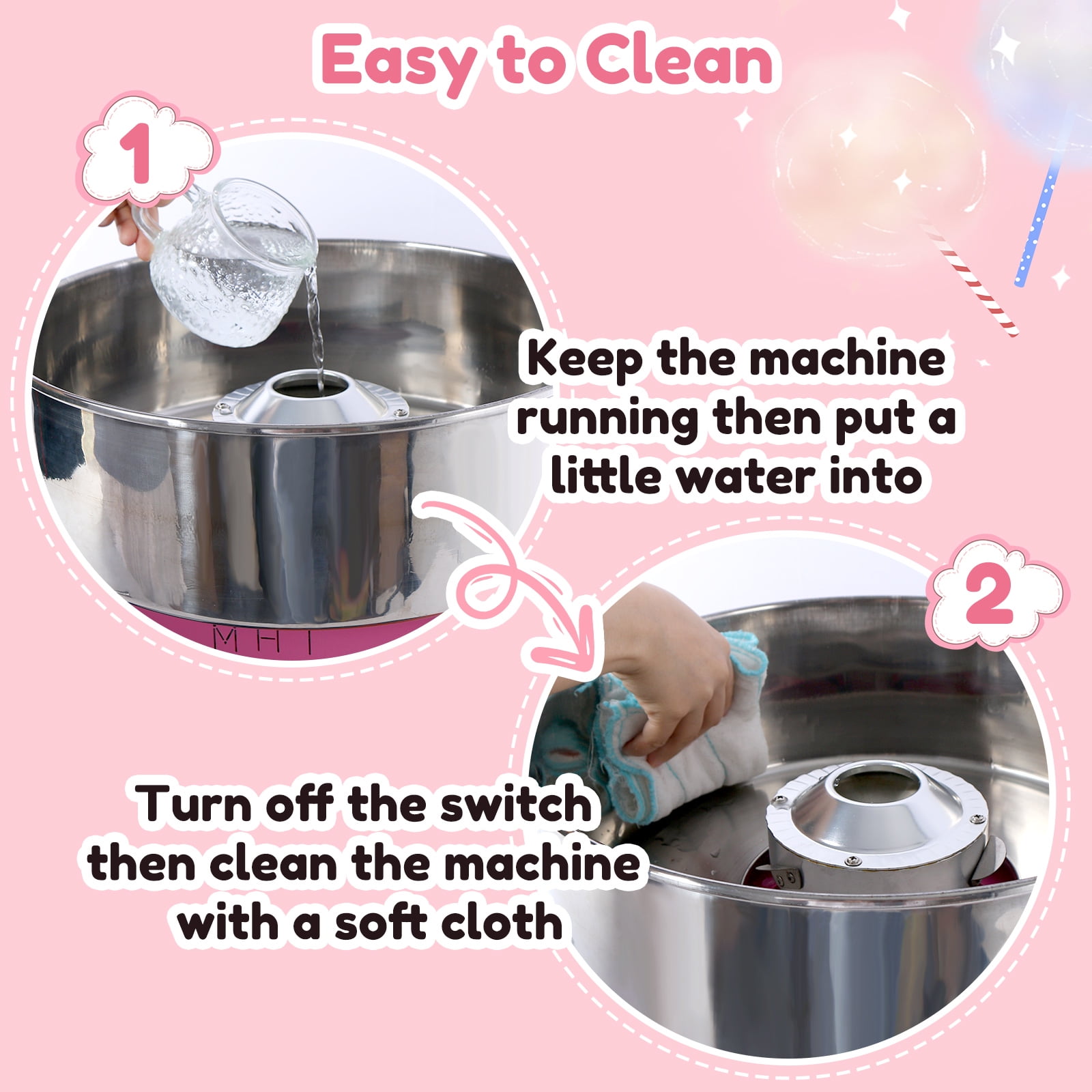 Commercial Cotton Candy Machine - 1000W Electric Cotton Candy Maker with 3500RPM Motor, Stainless Steel Bowl, Perfect for Home, Parties, Carnivals & Events (Pink