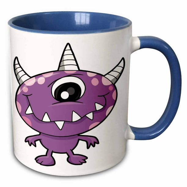 3dRose Cute Purple People Eater Monster Cartoon Character - Two Tone Blue  Mug, 15-ounce 