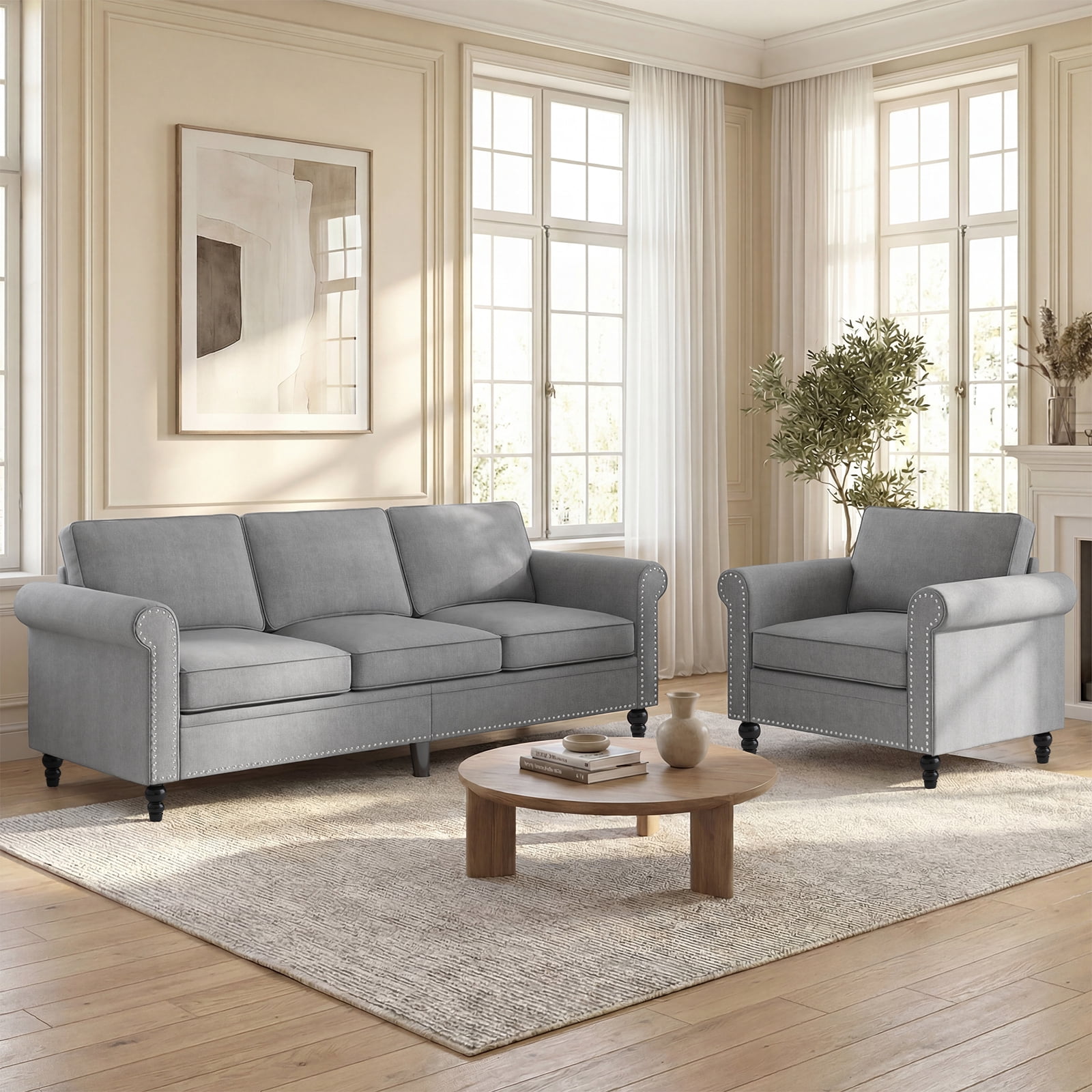 Puremind 2 Piece Sofa Set for Living Room, Include Sofa and Armchair ...