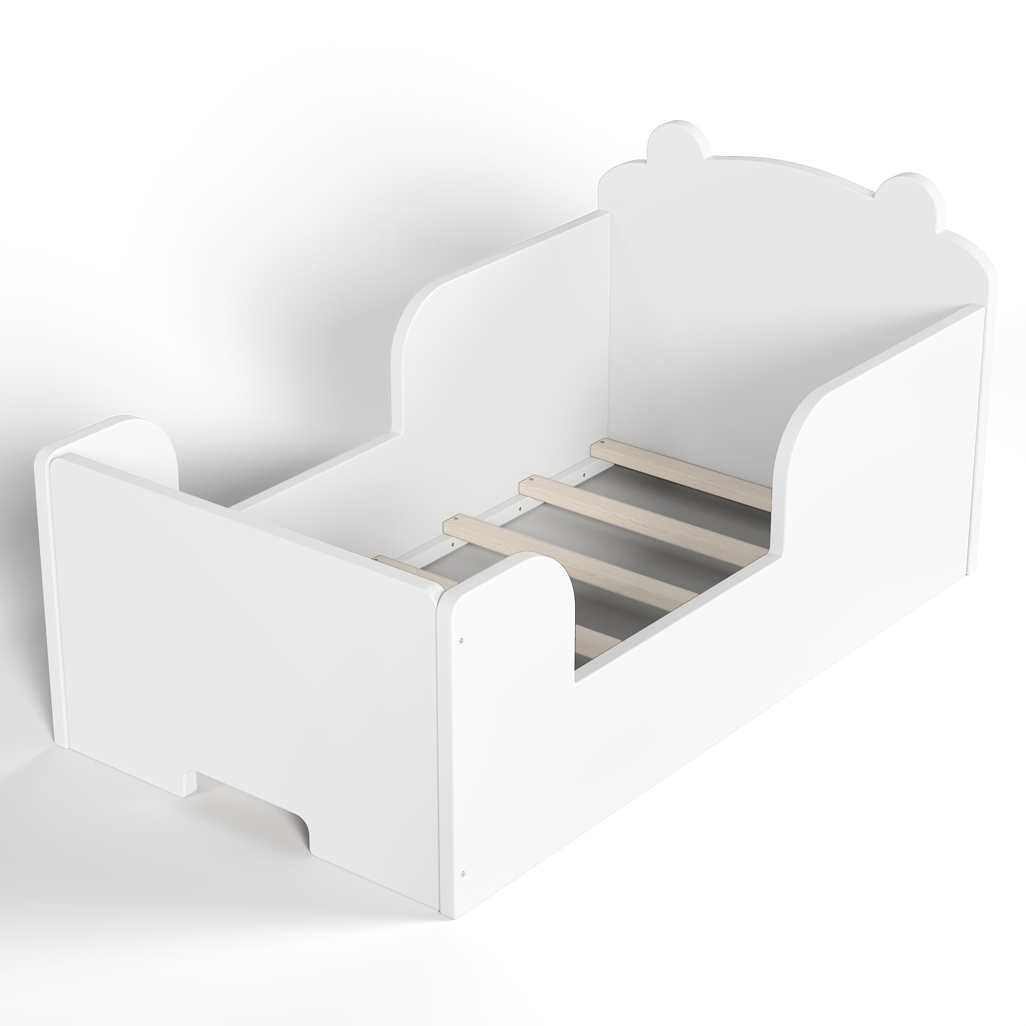 Jopath Toddler Floor Bed Frame, Cot Bed with Bear Shape Toddler Bed for Boys and Girls White