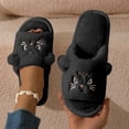 thumbnail image 2 of Yuanlong Women's Slippers Cartoon Cat Fuzzy Plush Open Toe Slide Slippers Soft Lined Non Warm Winter Indoor House Slippers, 2 of 6